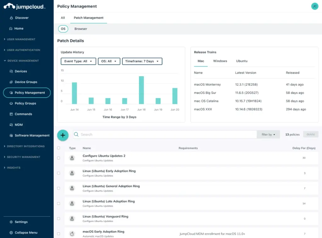 JumpCloud Device management and policy groups