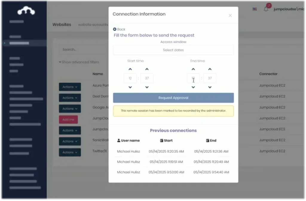 JumpCloud PAM connect request