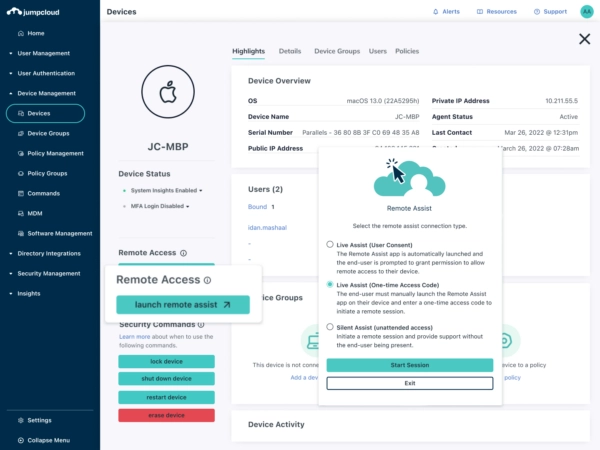 JumpCloud Remote Access devices
