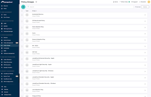JumpCloud Device management and policy groups